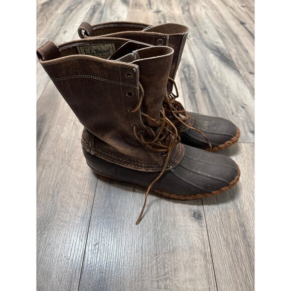 L.L. Bean Brown Leather Duck Boots L 9 Raw Hide Lace-Up Waterproof Outdoor Hunti - Picture 6 of 13